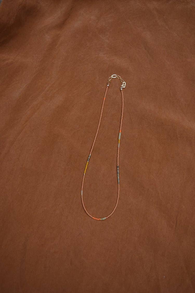 Freestone - Dainty beaded choker- in peach with jade: 18-20 inches