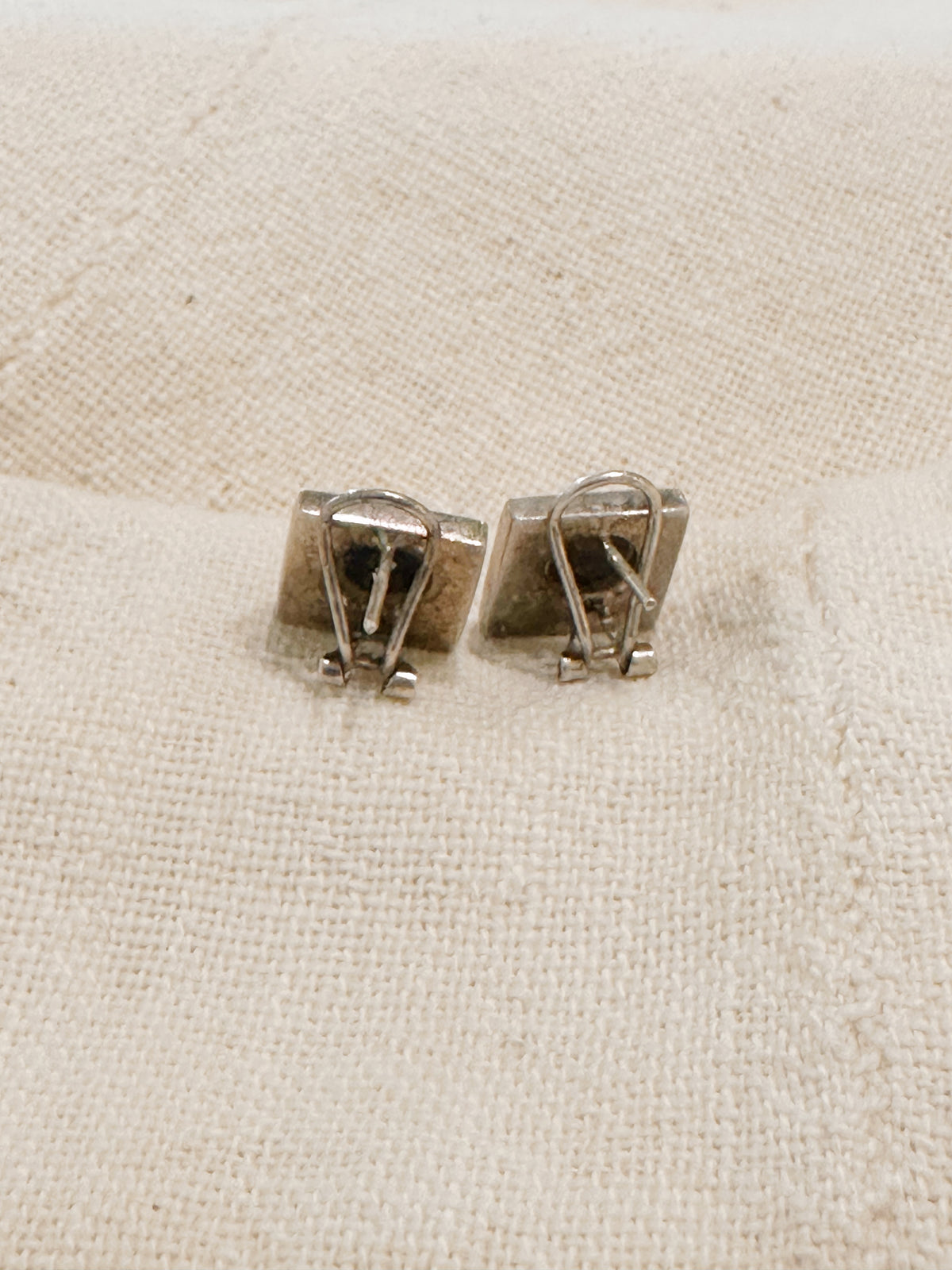 Vintage 1960s Spanish wood + bone geometric stud earrings