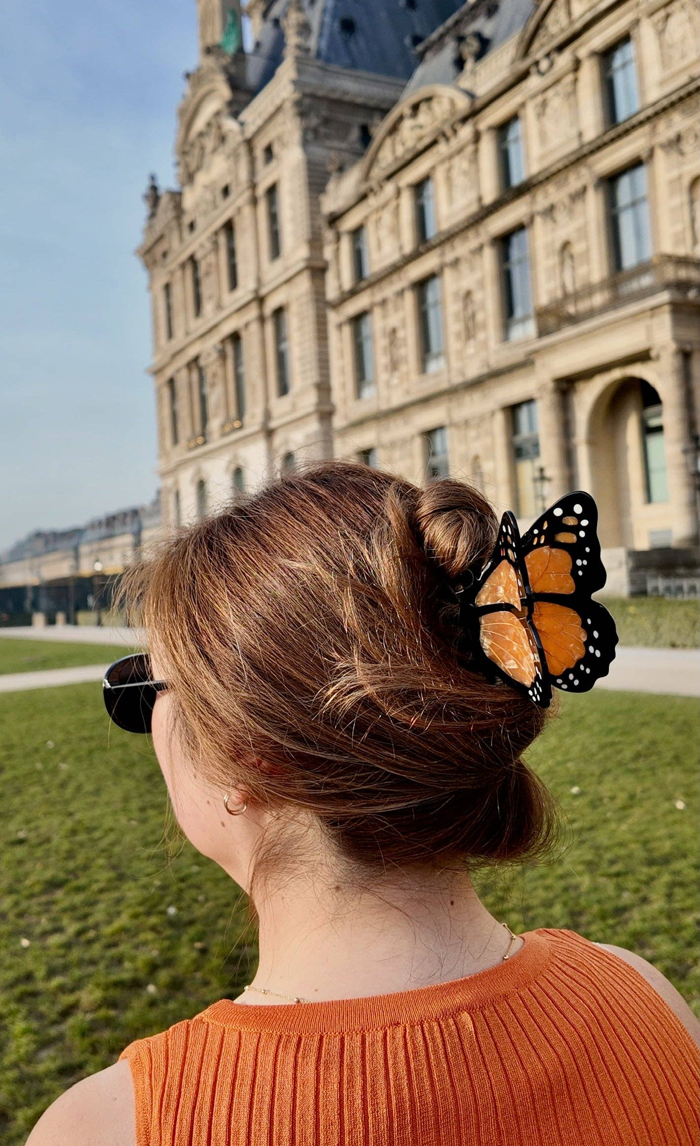 Solar Eclipse - Hand-painted Monarch Butterfly Claw Hair Clip | Eco-Friendly: Orange