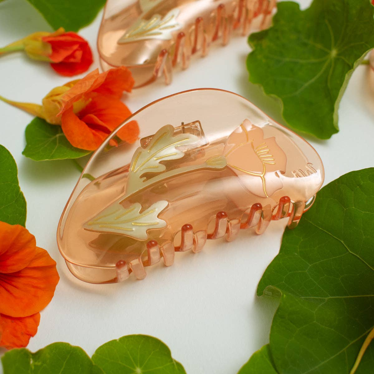 WINONA IRENE - California Poppy Wildflower Hair Claw in Clear Acetate