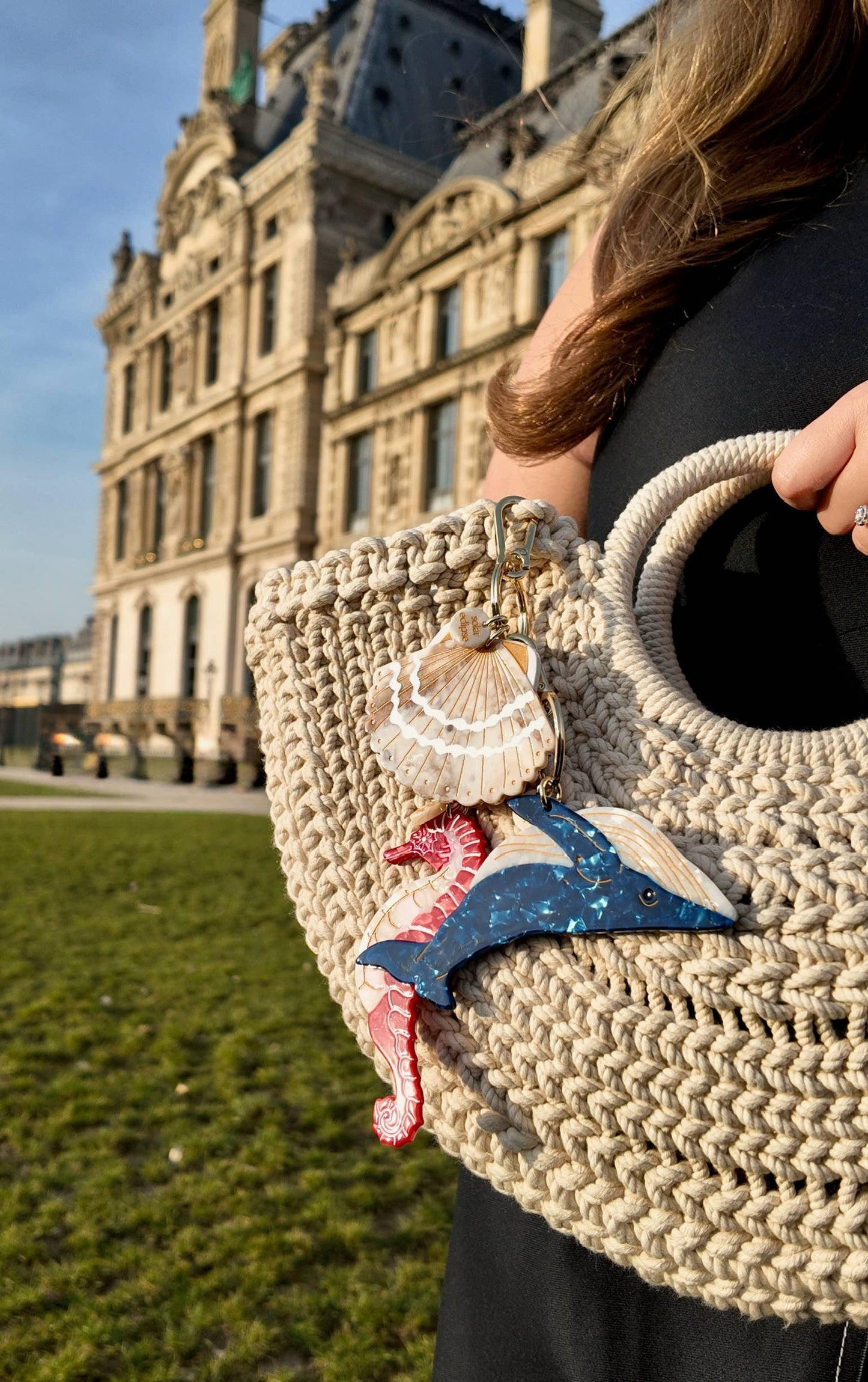Solar Eclipse - Hand-painted Seashell Bag Charm & Keychain | Eco-Friendly
