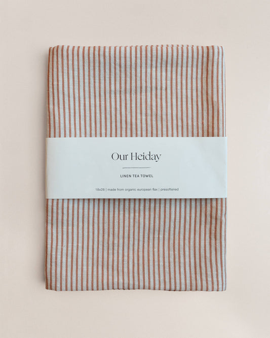 Our Heiday - Classic Stripe Terracotta Linen Tea Towel