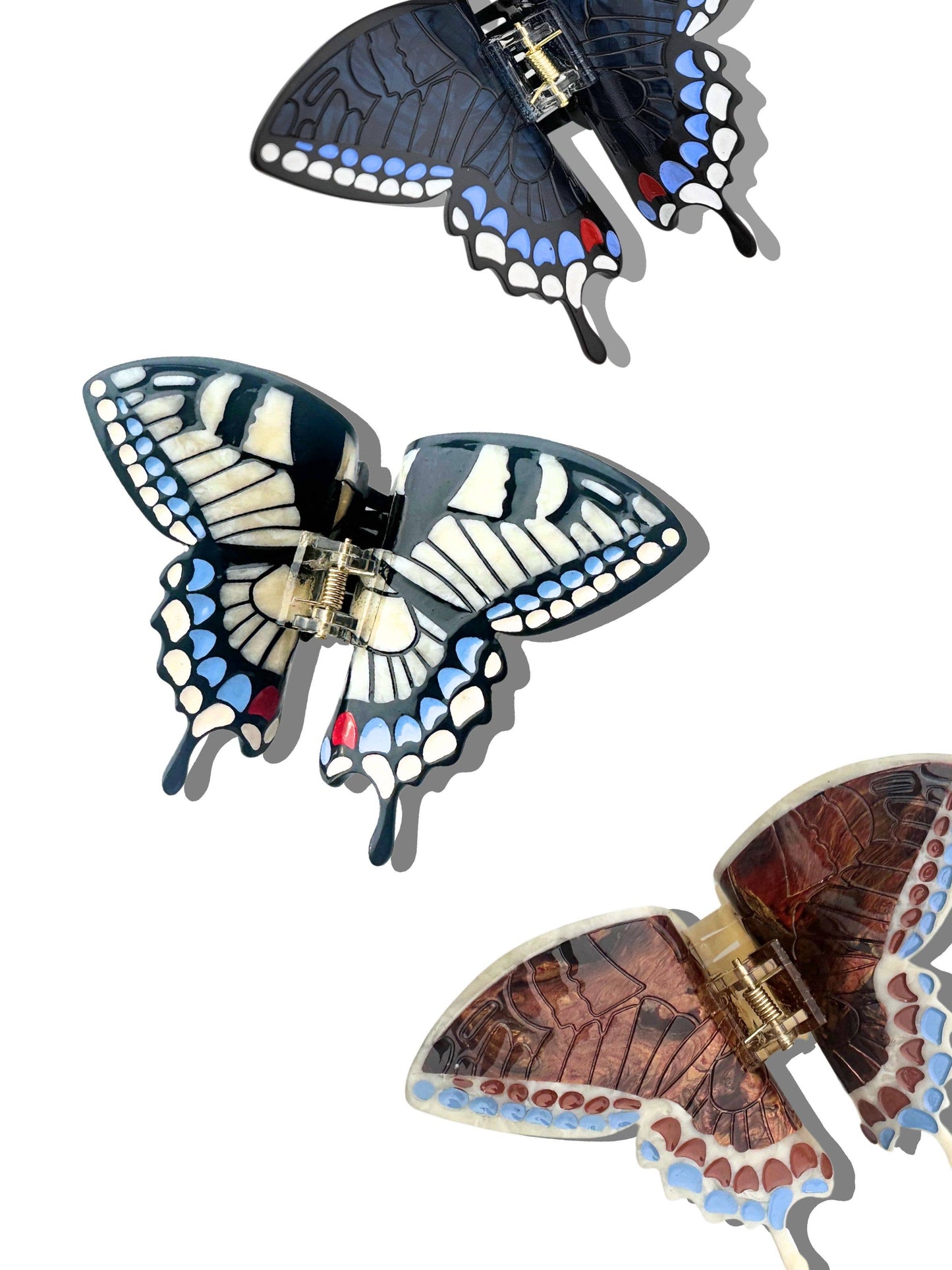 Solar Eclipse - Hand-painted Swallowtail Butterfly Claw Hair Clip: Brown