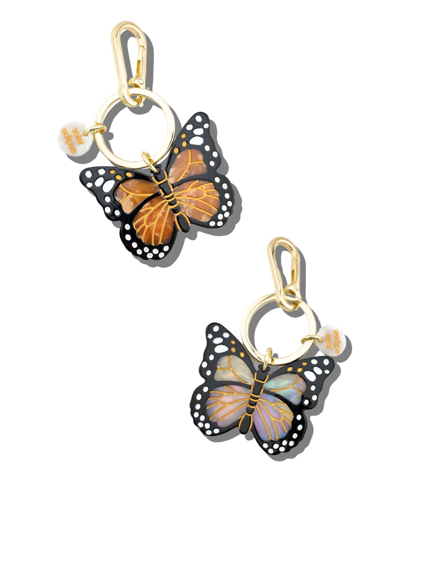 Solar Eclipse - Hand-painted Monarch Butterfly Bag Charm + Keychain: Orange