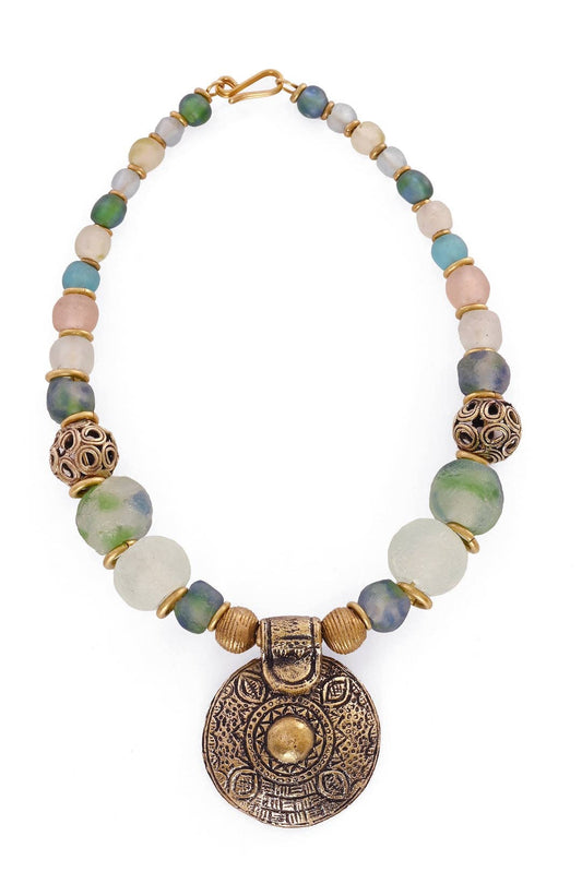 Swahili | AFRICAN MODERN - Brass & Recycled Glass Spiral Sands Necklace