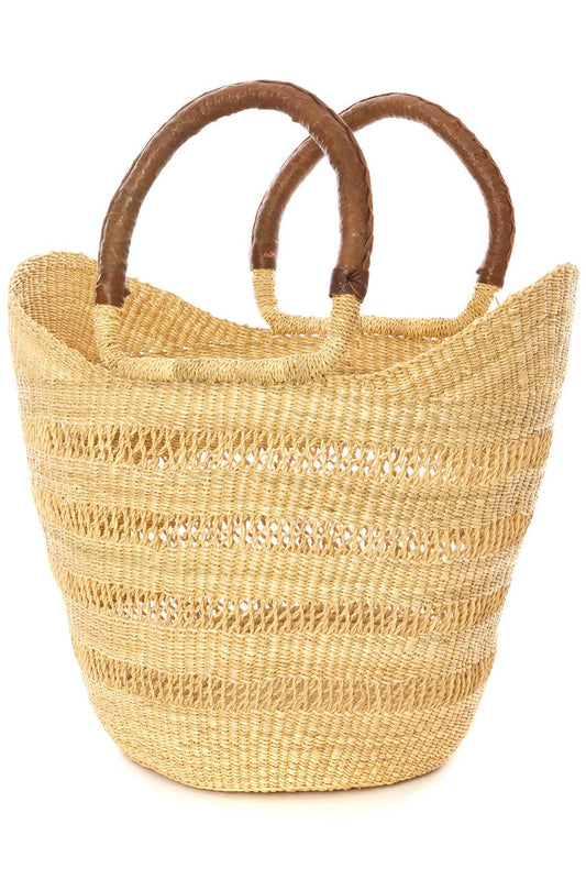 Swahili | AFRICAN MODERN - Ghanaian Lacework Wing Shopper with Brown Leather Handles