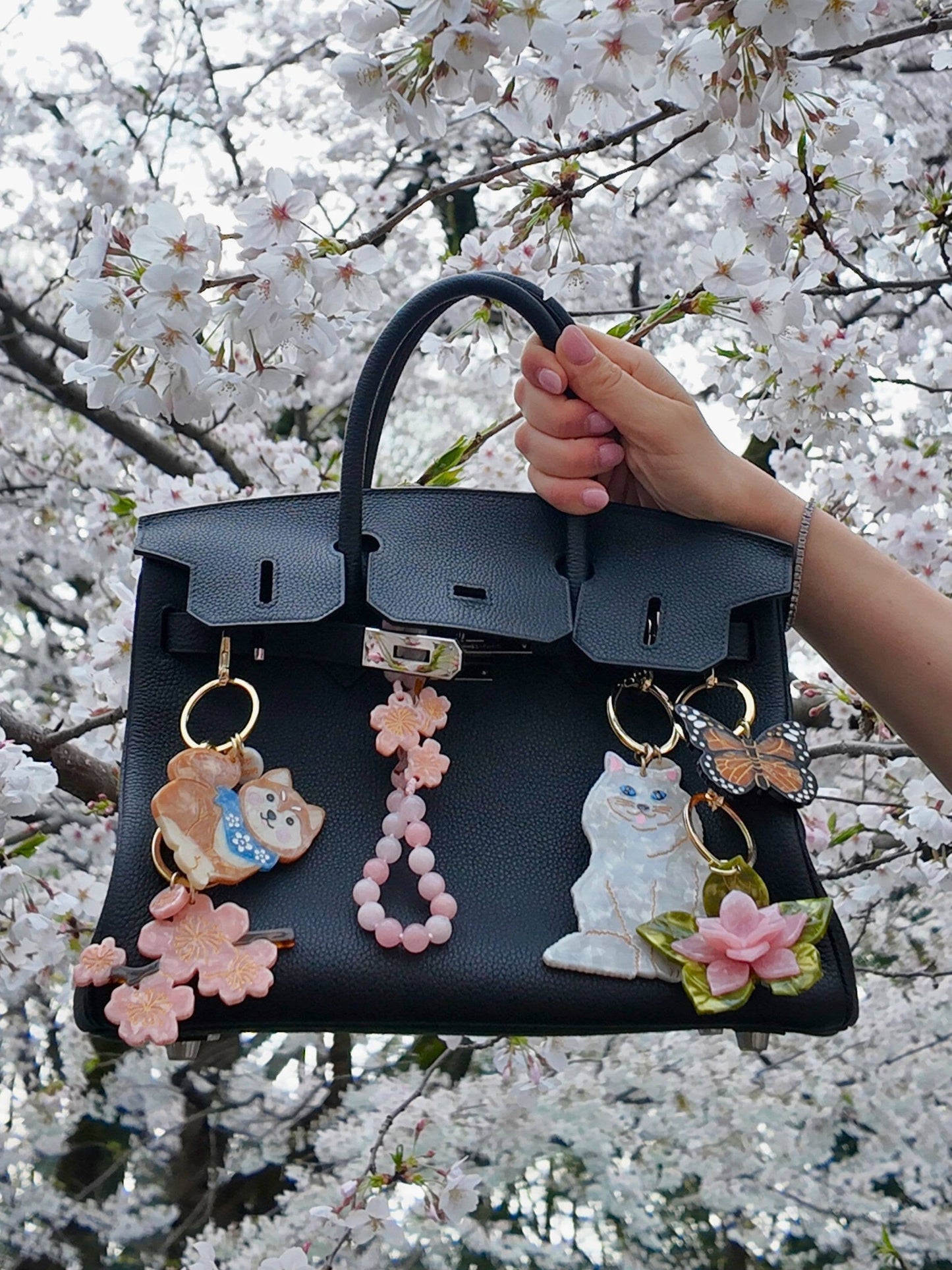 Solar Eclipse - Hand-painted Monarch Butterfly Bag Charm + Keychain: Orange