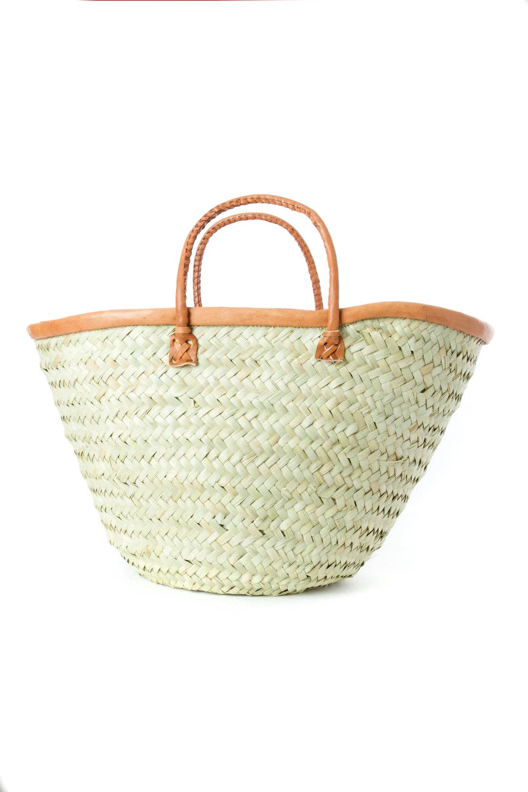 Swahili | AFRICAN MODERN - Small Kenyan Traditional Wide Weave Palm Shopper with Leather Trim