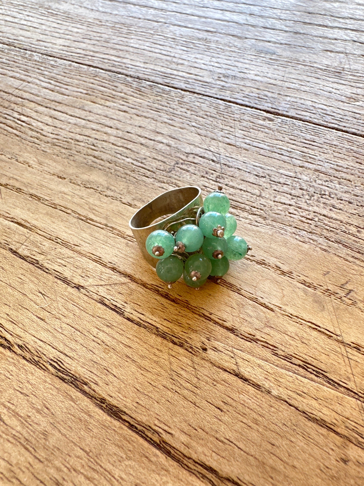 Vintage Spanish sterling & jade cluster ring