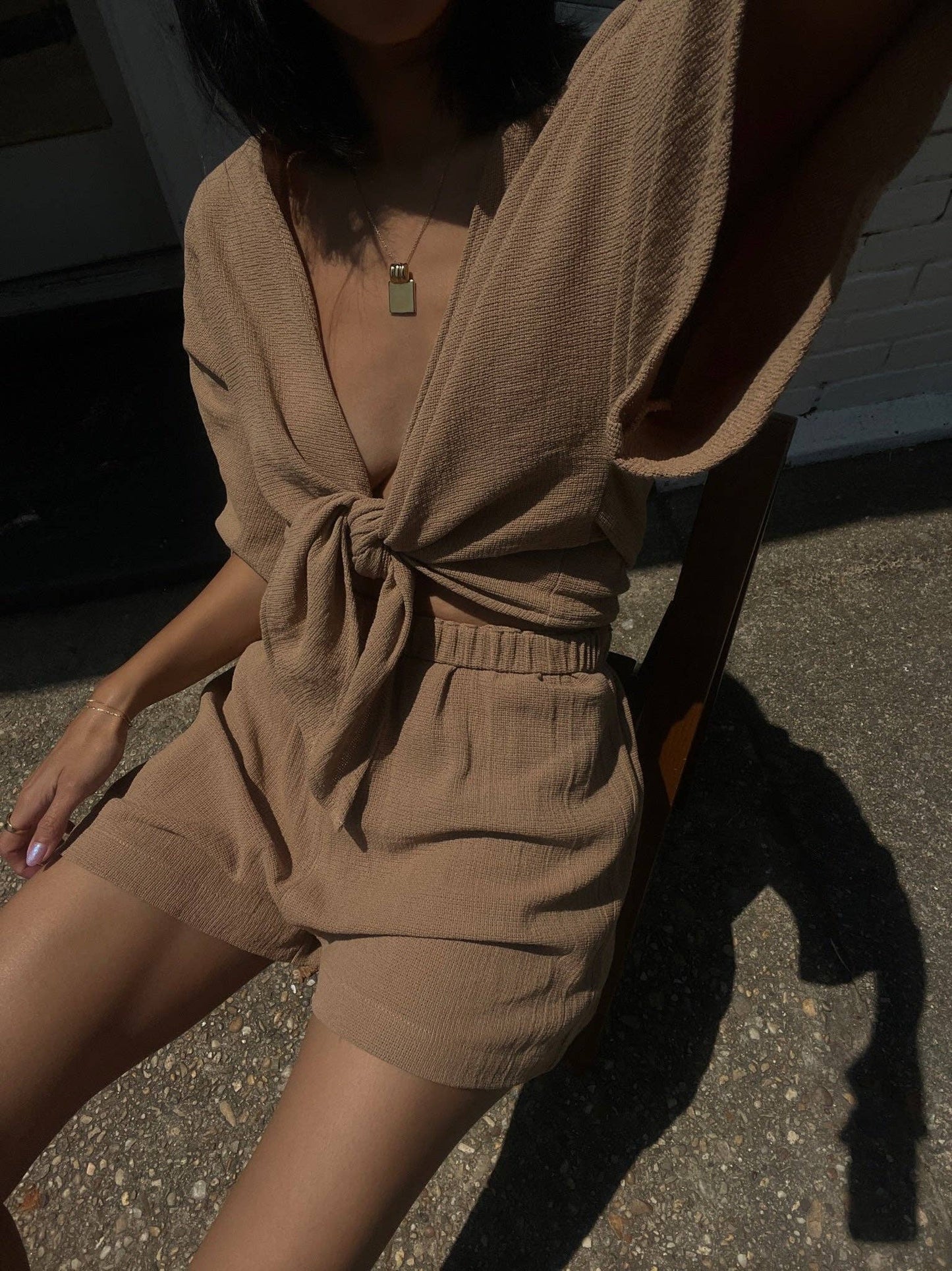 Na Nin - Bobbie Waffled Cotton Tie Top in Toffee