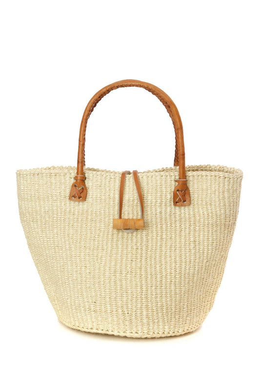 Swahili | AFRICAN MODERN - Classic Natural Sisal Handbag with Leather Handles