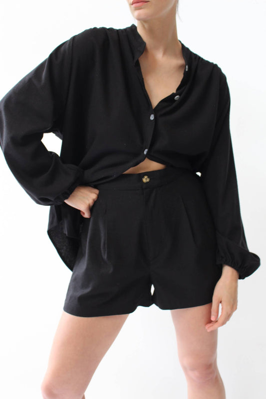 Na Nin - Gloria Raw Silk Top in Black