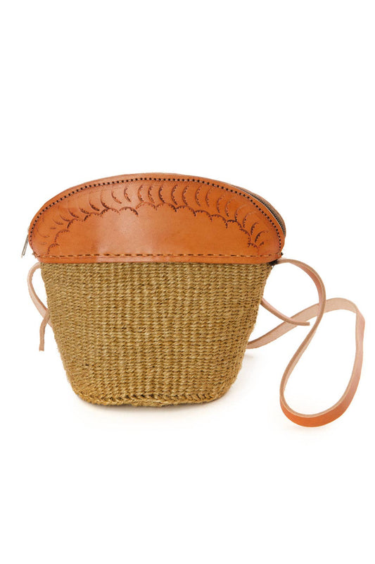 African Modern - Khaki Sisal and Leather Petite Zippered Purse