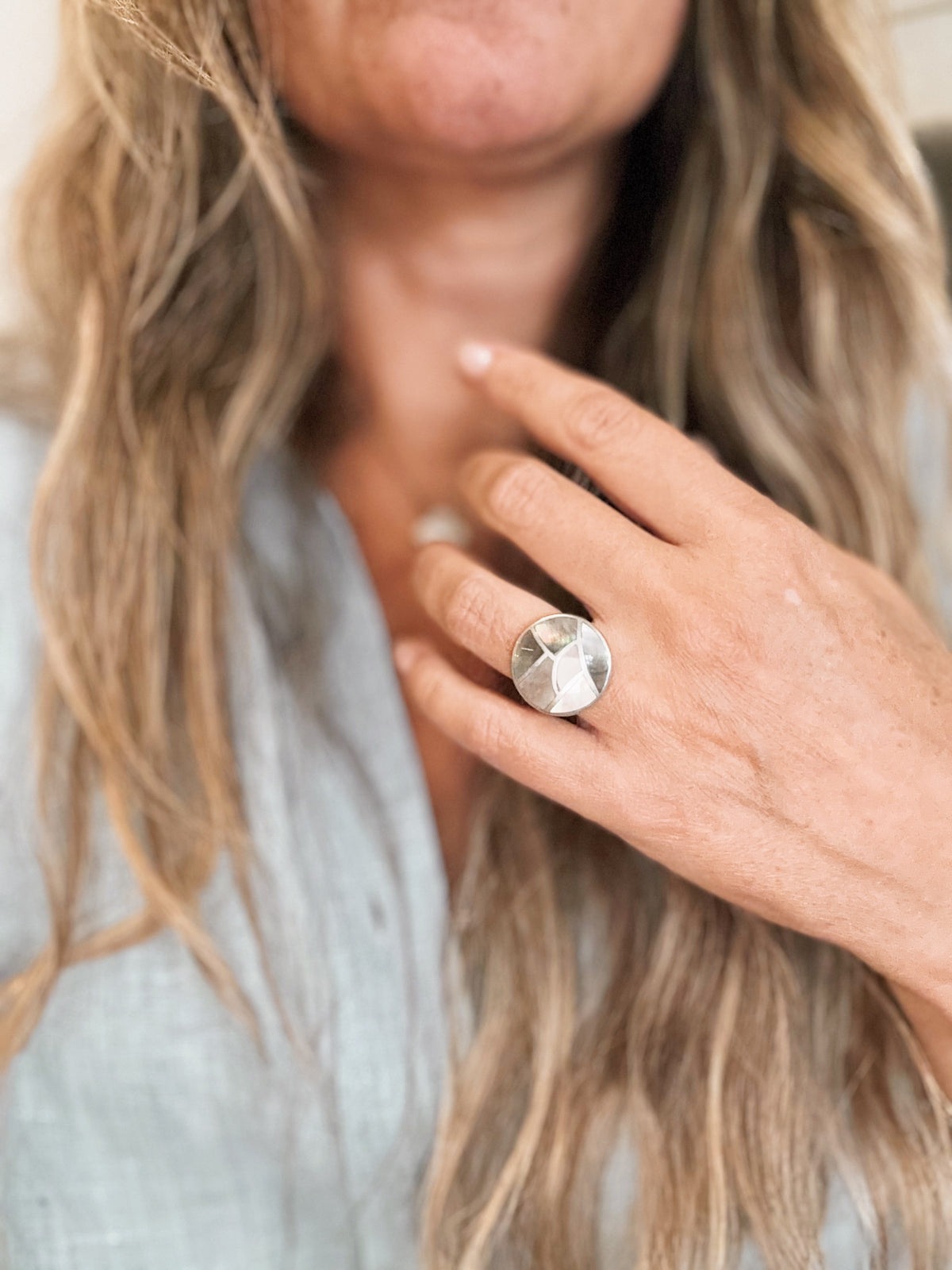 Vintage Spanish sterling + abalone ring
