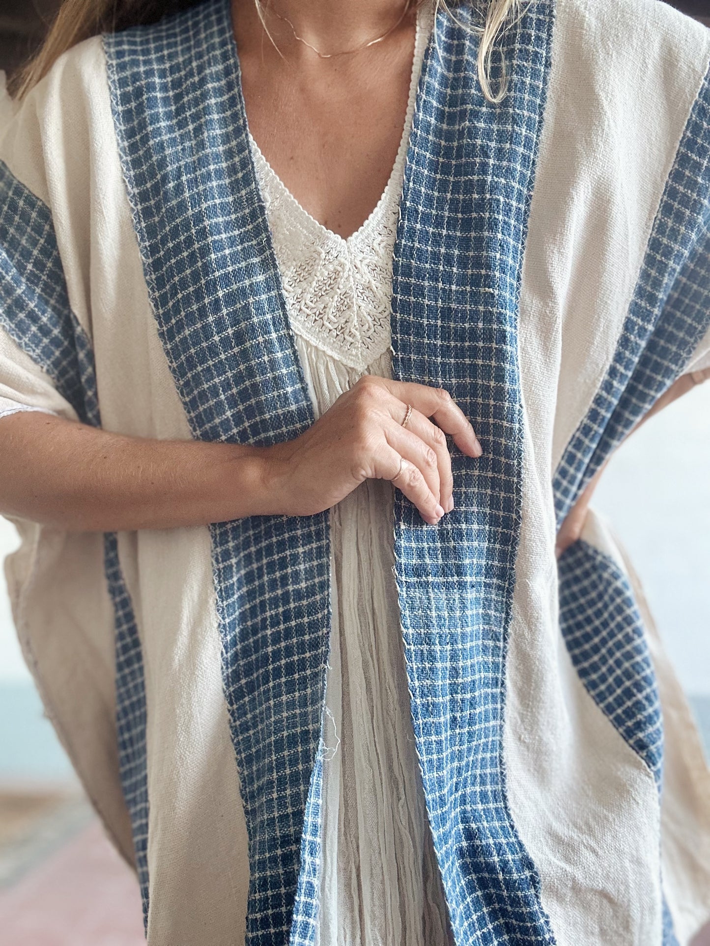 Antique Window pane Indigo Caftan by Summer Vega