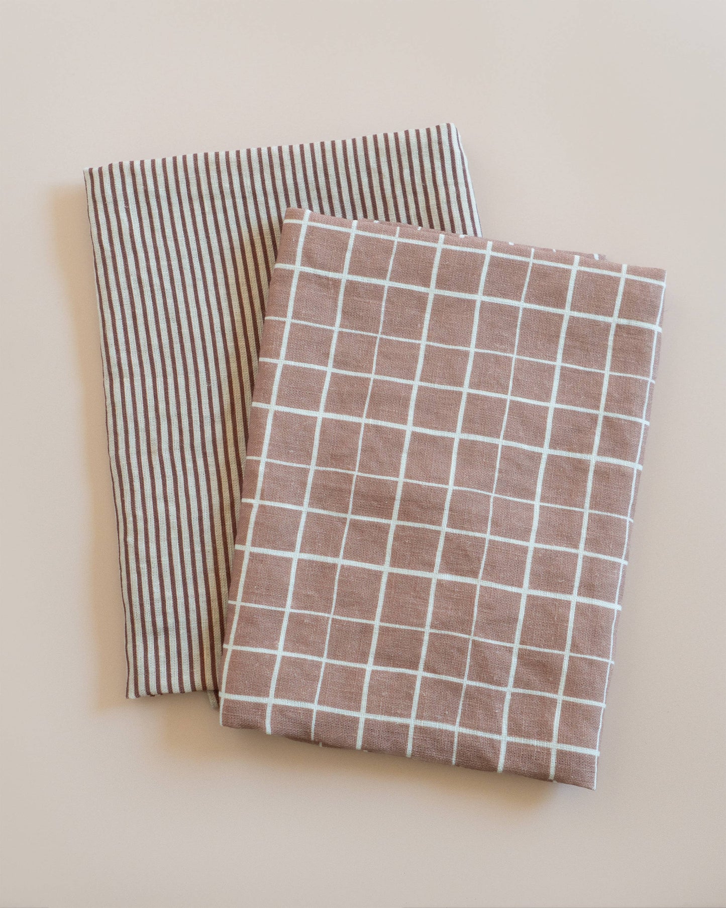 Our Heiday - Loose Grid Mocha Linen Tea Towel