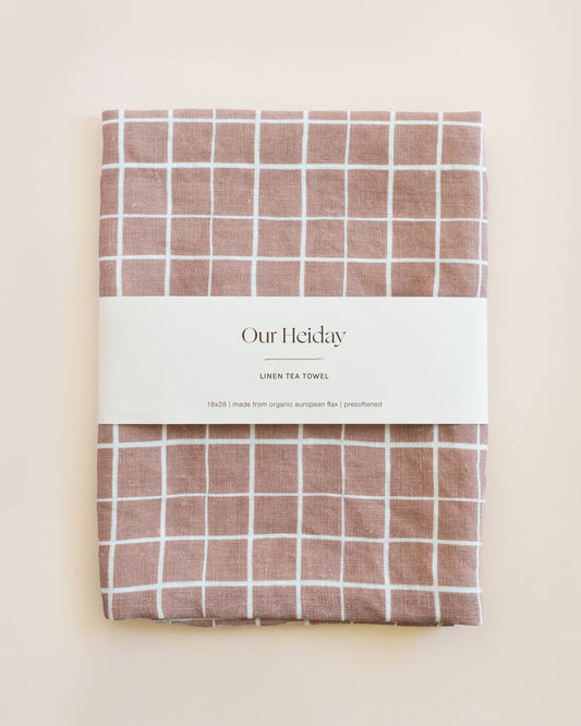 Our Heiday - Loose Grid Mocha Linen Tea Towel