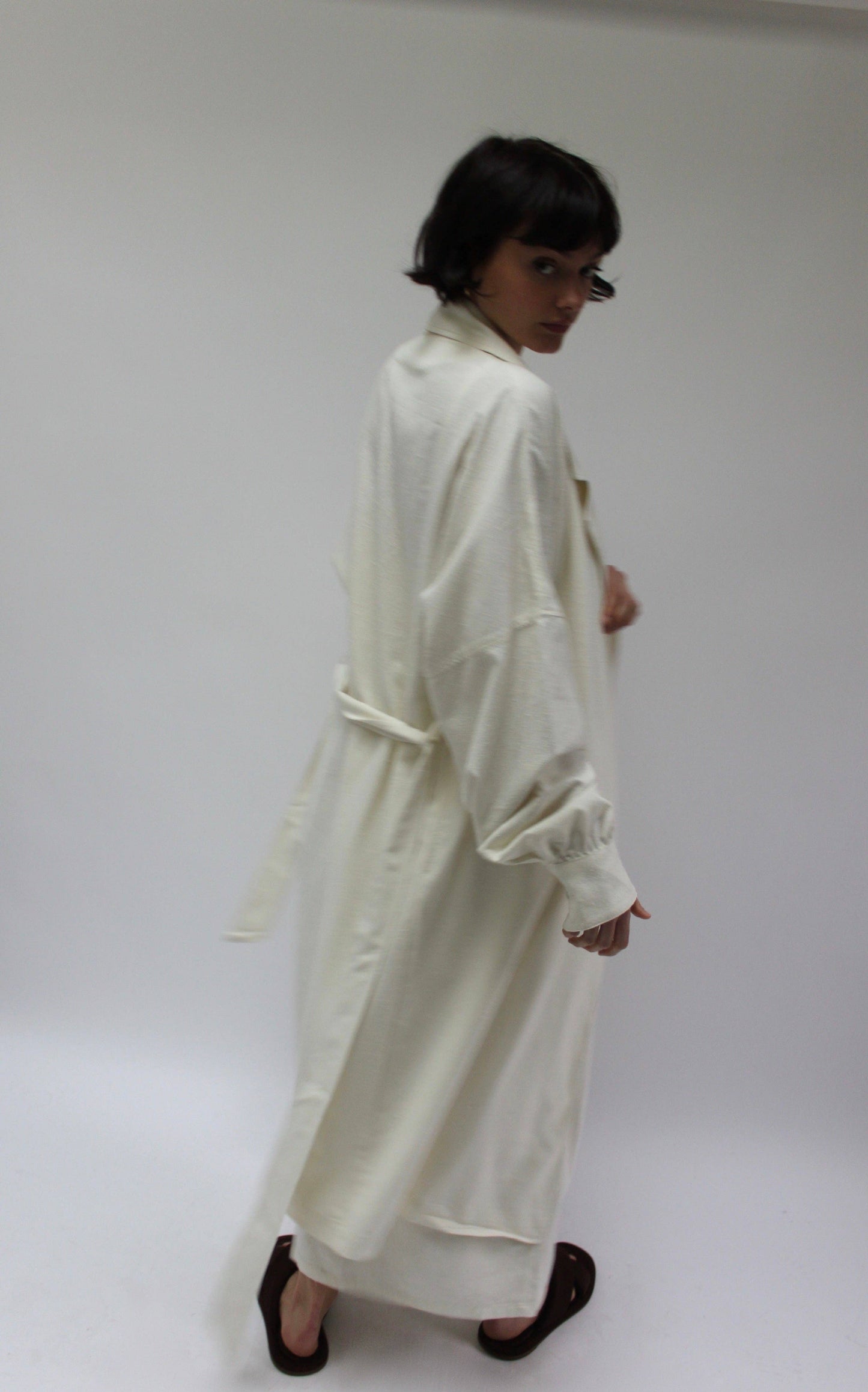 Na Nin - Layla Raw Silk Wrap Dress in Cream