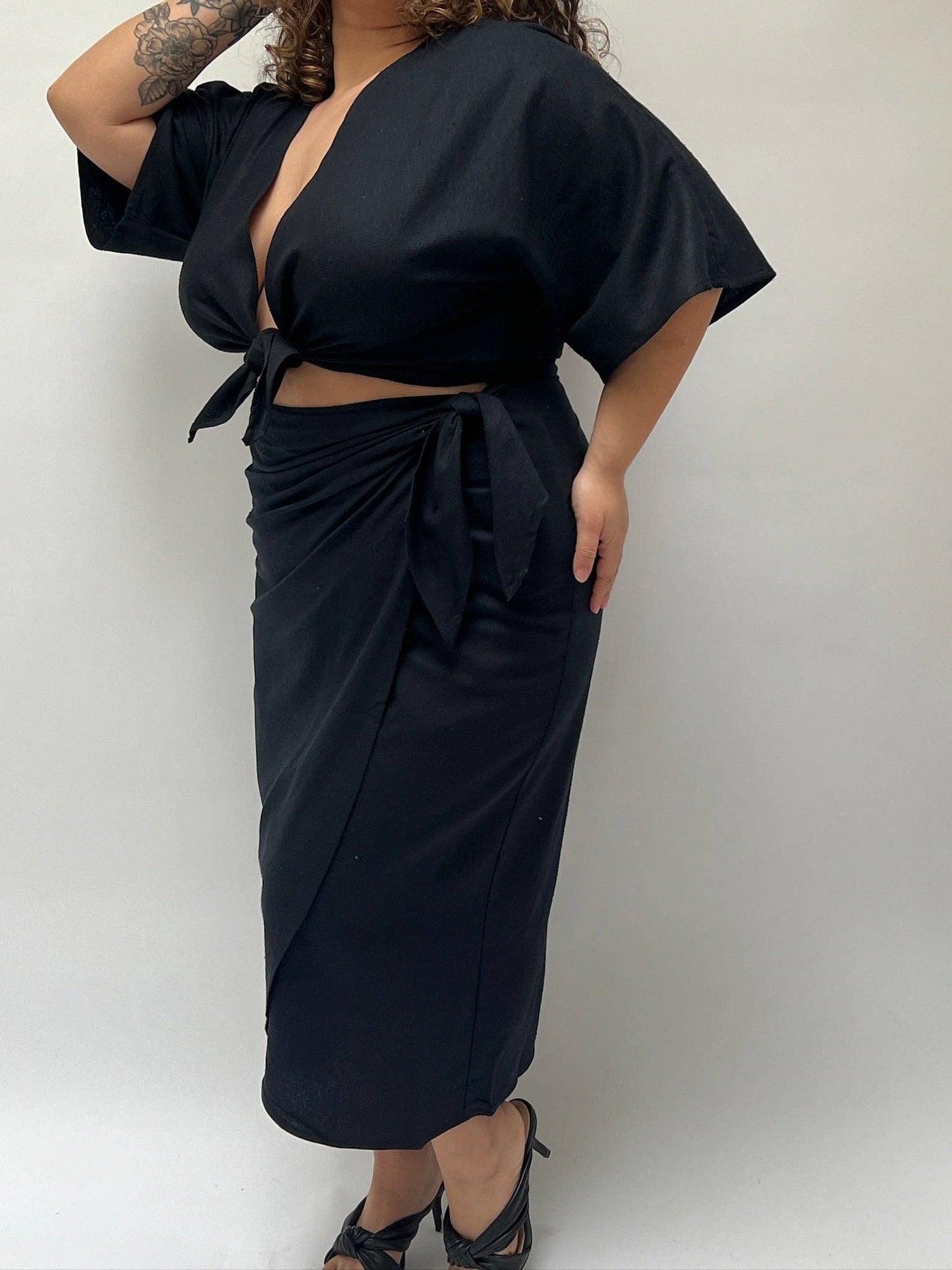 Na Nin - Bobbie Raw Silk Wrap Skirt: Black