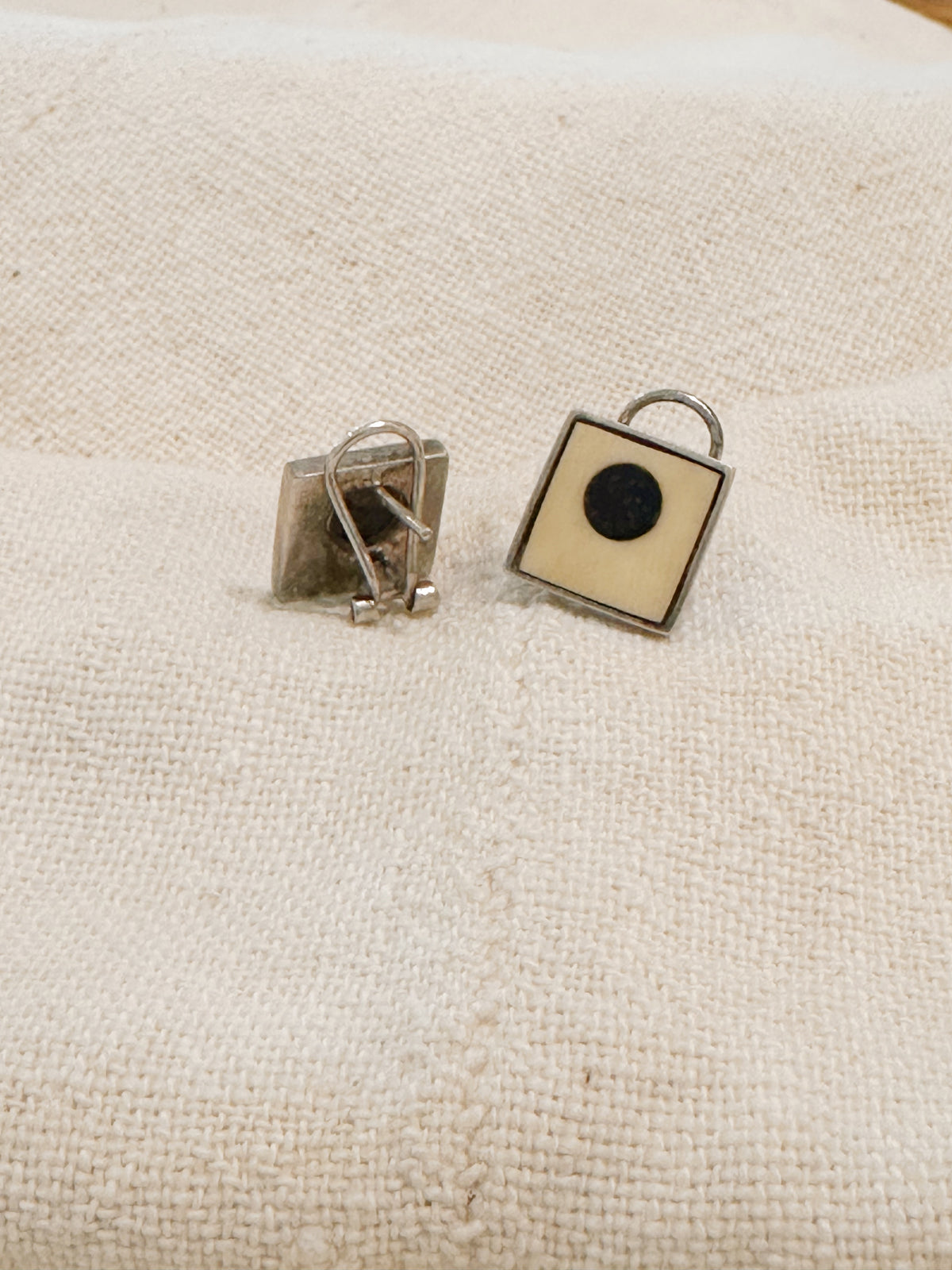 Vintage 1960s Spanish wood + bone geometric stud earrings