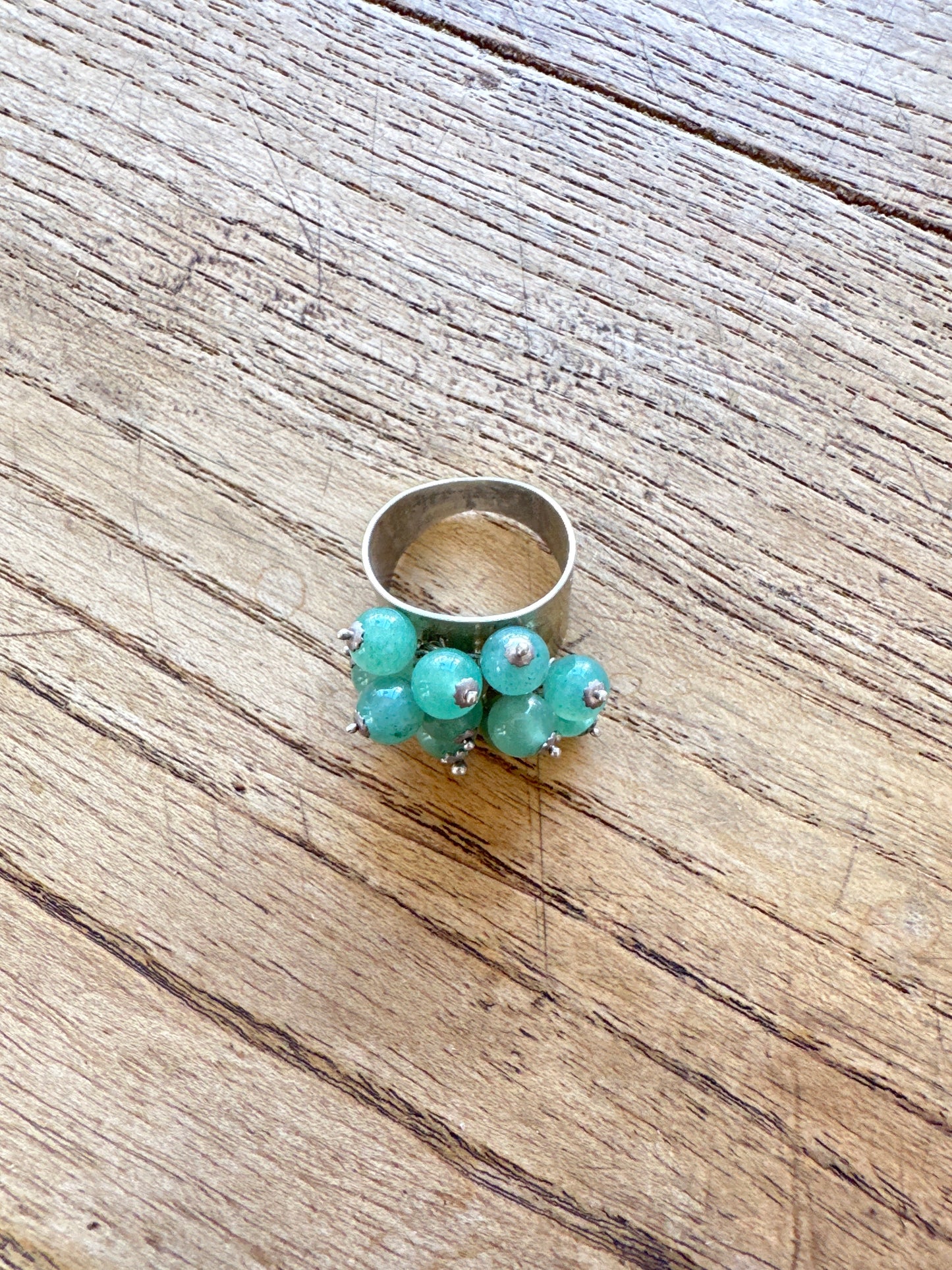 Vintage Spanish sterling & jade cluster ring