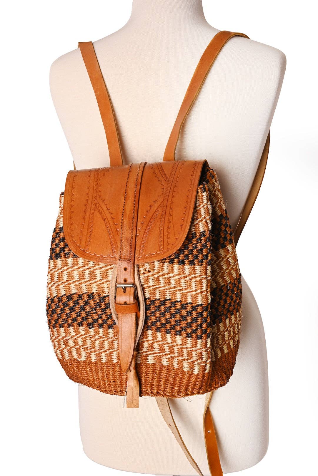 Swahili | AFRICAN MODERN - Assorted Earthtone Leather & Sisal Backpack