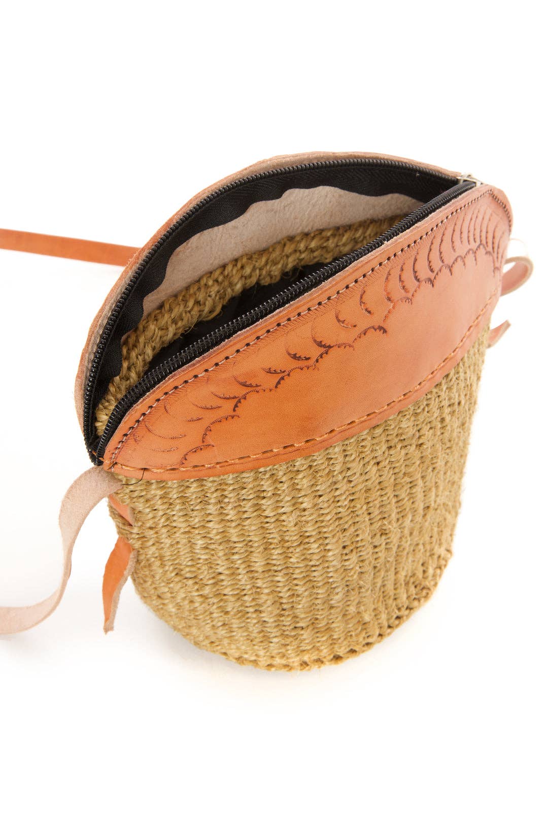 African Modern - Khaki Sisal and Leather Petite Zippered Purse