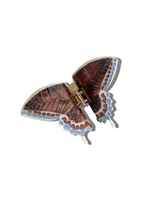 Solar Eclipse - Hand-painted Swallowtail Butterfly Claw Hair Clip: Brown