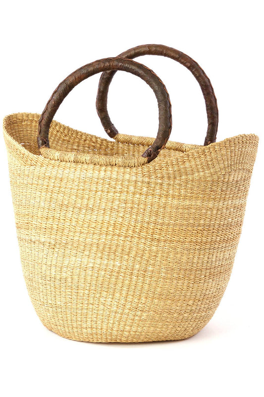 Swahili | AFRICAN MODERN - Natural Ghanaian Wing Shopper with Brown Leather Handles