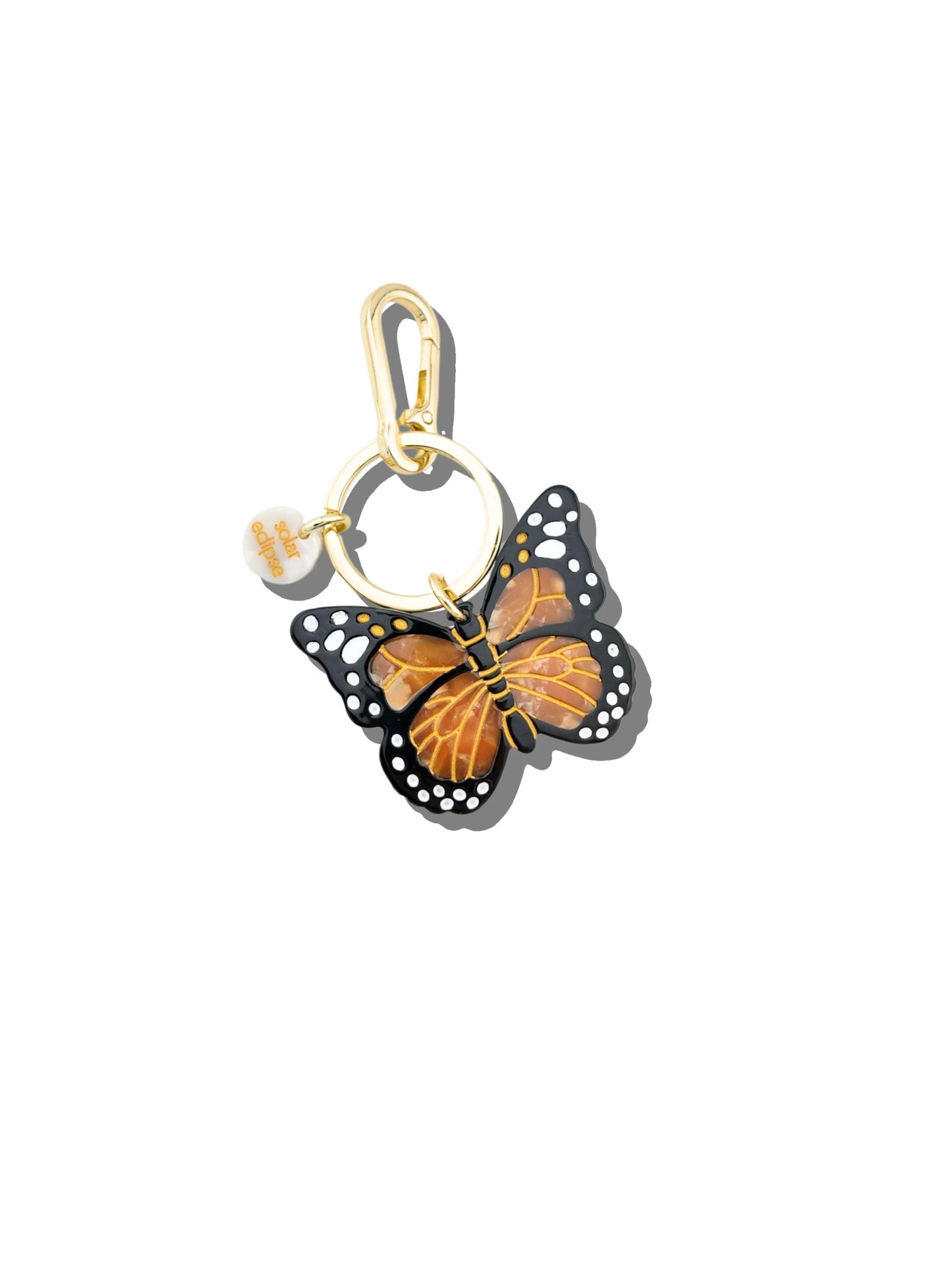 Solar Eclipse - Hand-painted Monarch Butterfly Bag Charm + Keychain: Orange