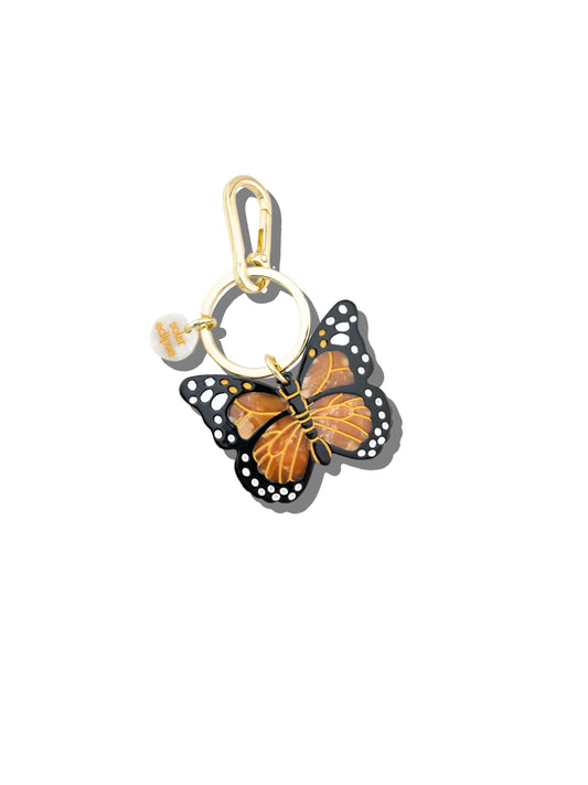 Solar Eclipse - Hand-painted Monarch Butterfly Bag Charm + Keychain: Orange