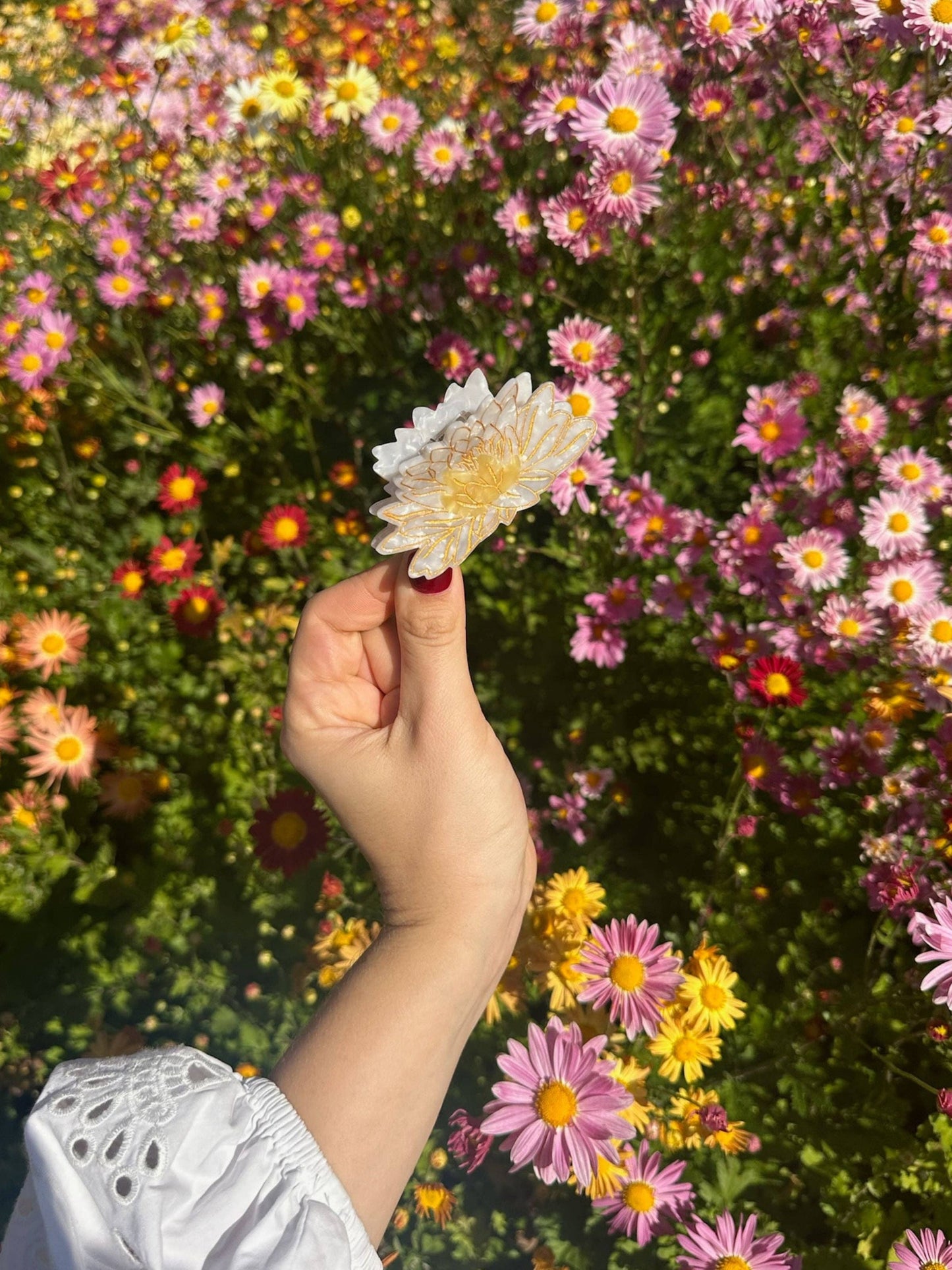 Solar Eclipse - Hand-painted Waterlily Flower Claw Hair Clip | July Birth Flower: Pink