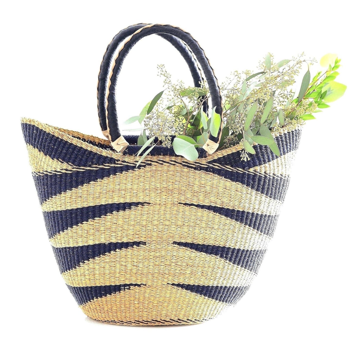 Ti-a Woven Goods - Ghanaian Lacey Medium Shopper Basket in Natural
