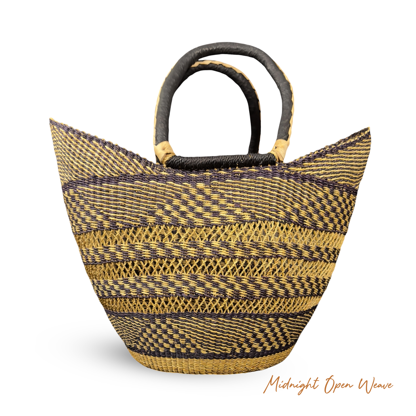 Ti-a Woven Goods - Ghanaian Lacey Medium Shopper Basket in Natural