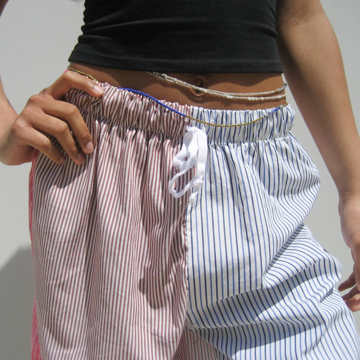 Pieced Striped Wide Leg Jort