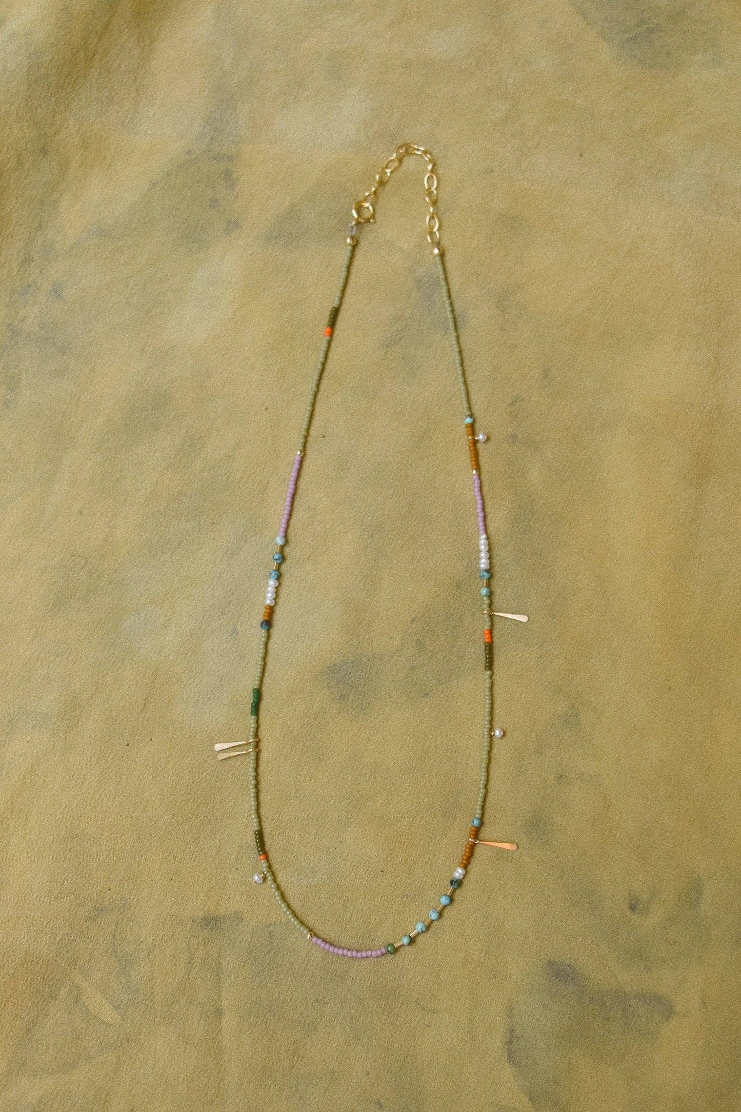 Freestone - Dainty Beaded Choker - Sage with turquoise and pearls: 18-20 inches