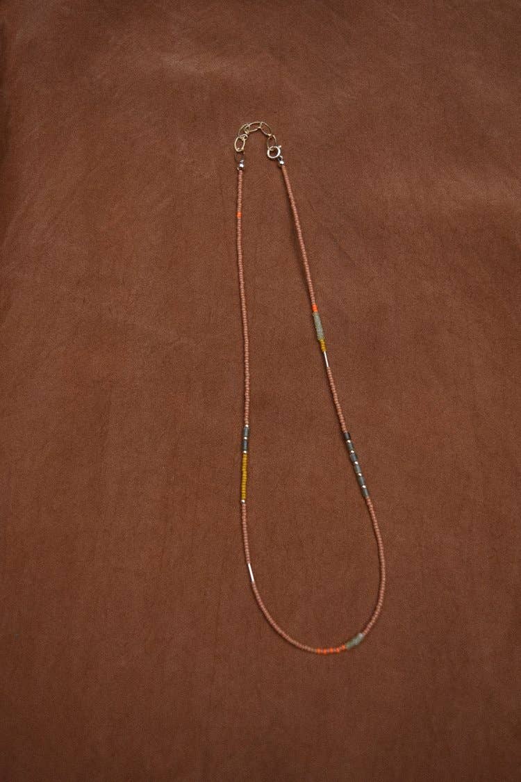 Freestone - Dainty beaded choker- in peach with jade: 18-20 inches