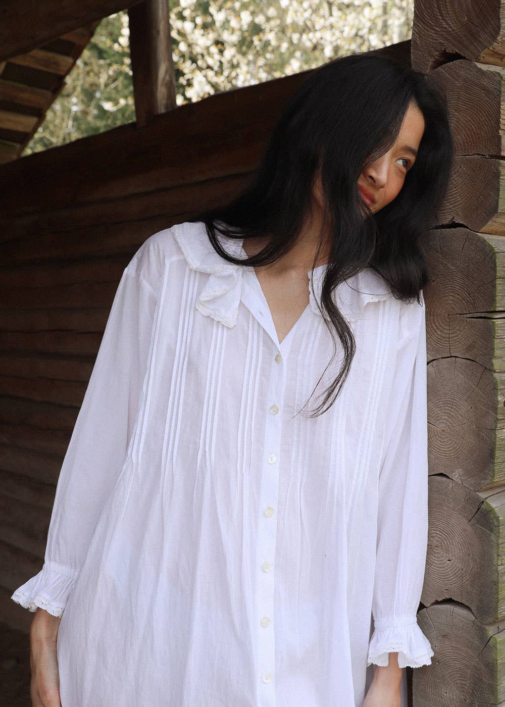 Thalia Dress in White Cotton Voile