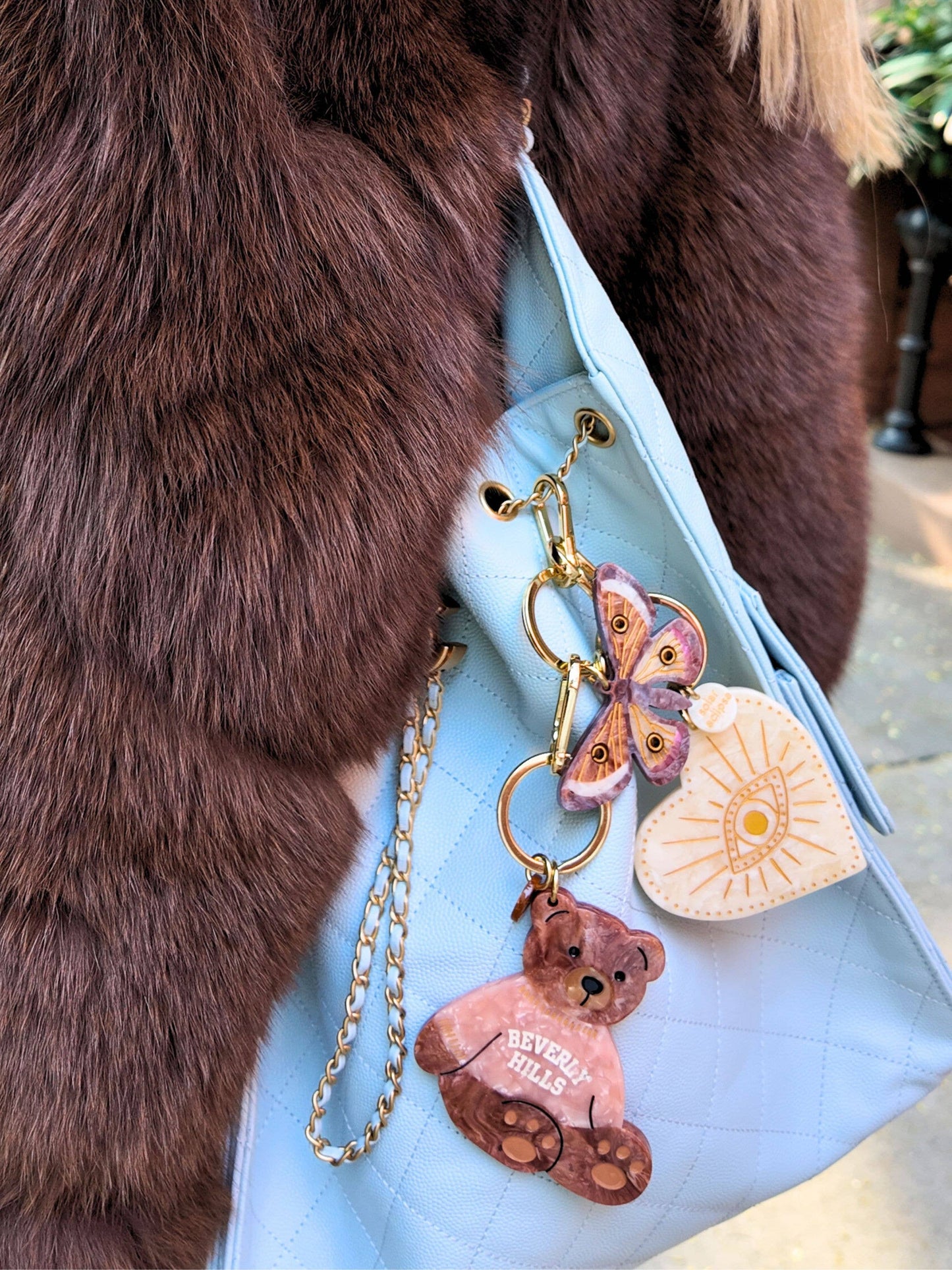 Solar Eclipse - Hand-painted Emperor Silk Moth Bag Charm + Keychain