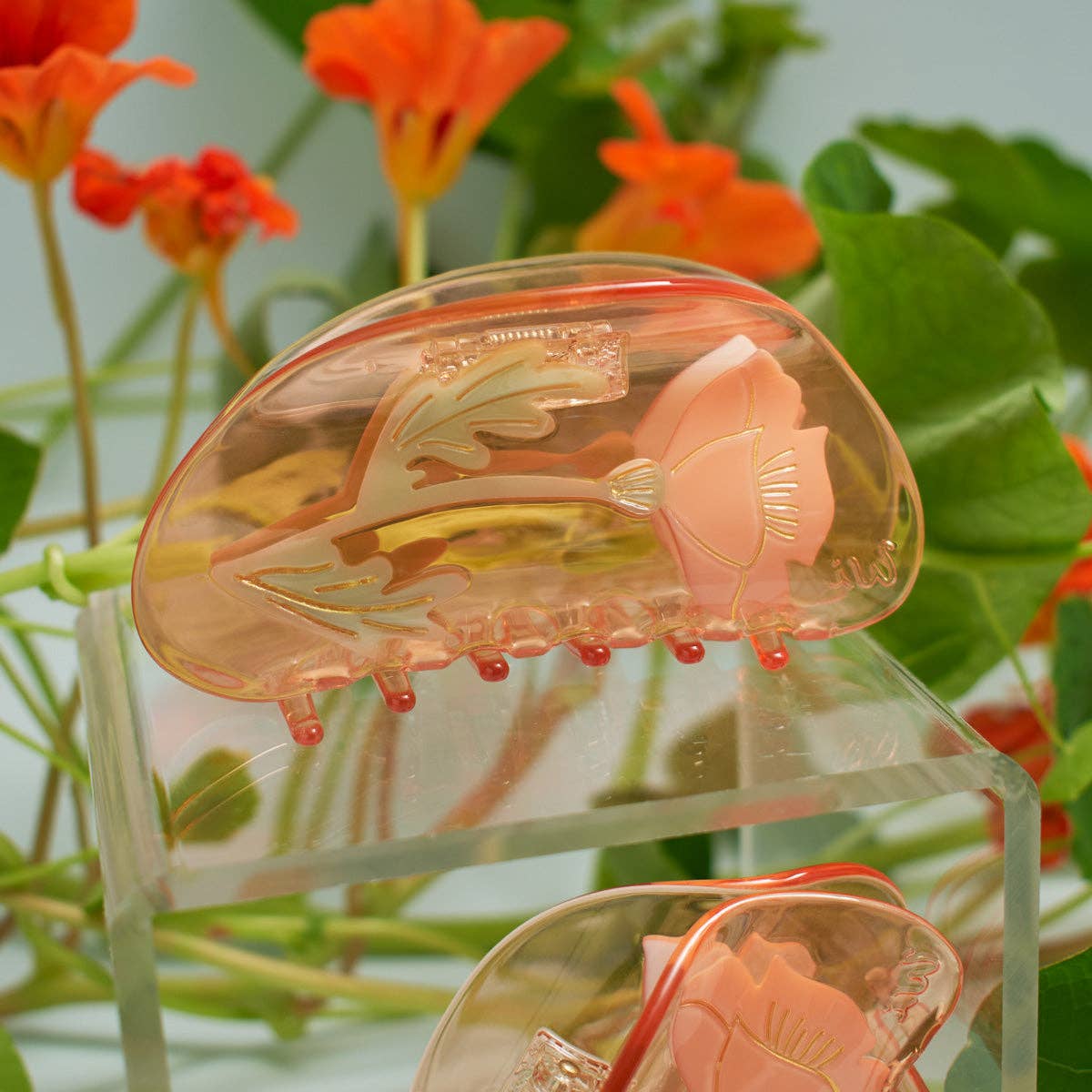 WINONA IRENE - California Poppy Wildflower Hair Claw in Clear Acetate