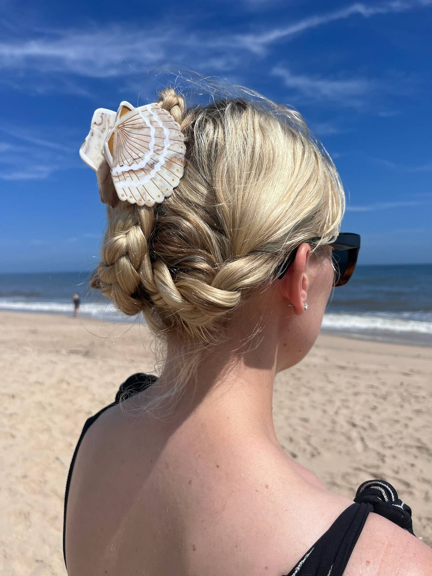 Solar Eclipse - Hand-painted Seashell Claw Hair Clip | Eco-Friendly: Golden Sand