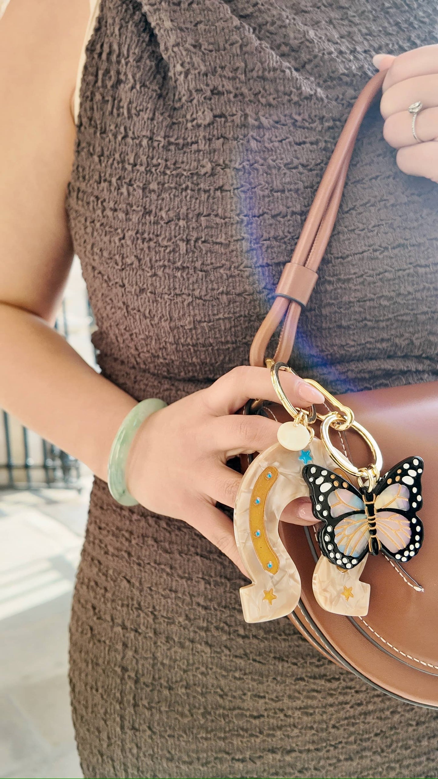 Solar Eclipse - Hand-painted Monarch Butterfly Bag Charm + Keychain: Orange
