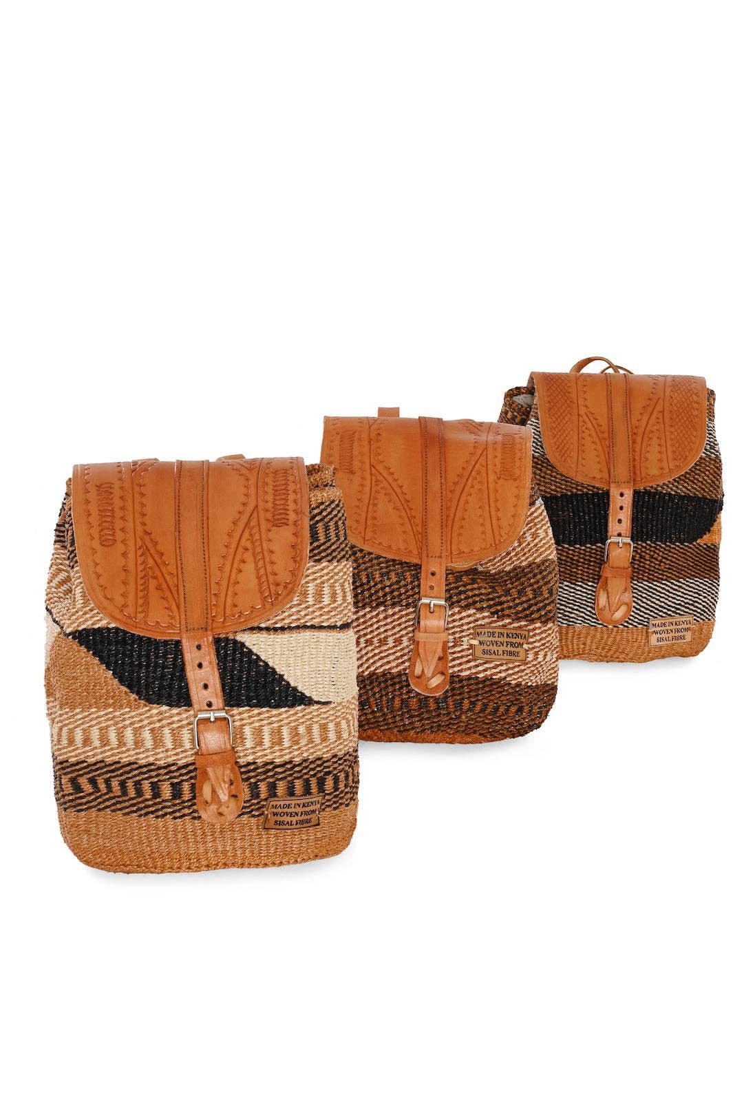 Swahili | AFRICAN MODERN - Assorted Earthtone Leather & Sisal Backpack